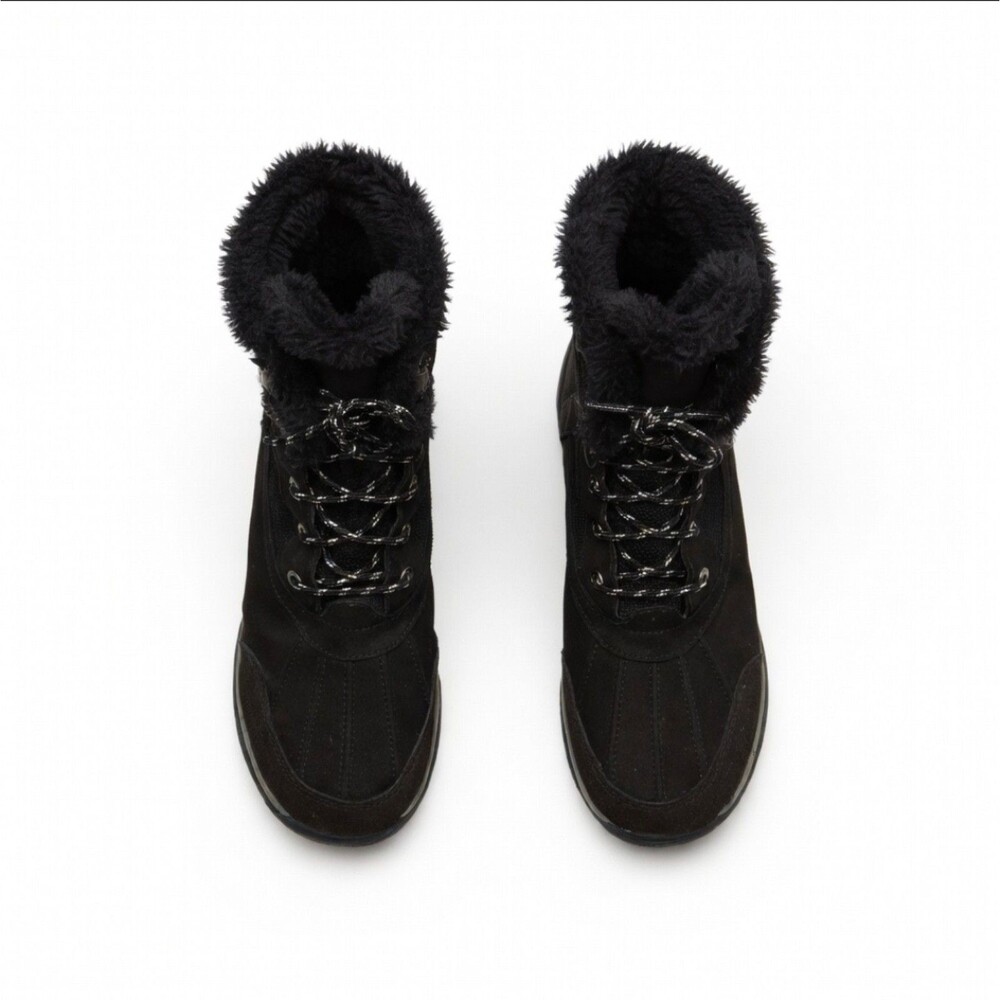 Lands End Womens 473076 Avalanche Snow Boot Black Suede Lace Up Faux Fur Trim 11 - Picture 2 of 12